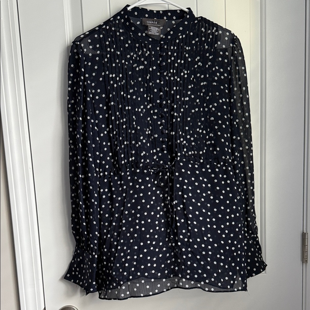 Navy and White Polka Dot Blouse